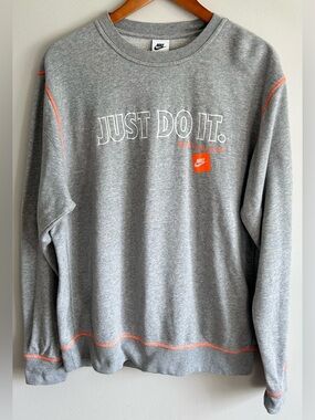 Nike Sportswear Just Do It JDI Pullover Crew Neck Sweater Men’s L Gray Orange